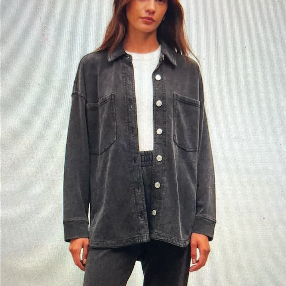Z Supply All Day Knit Washed Shacket in Vintage Black